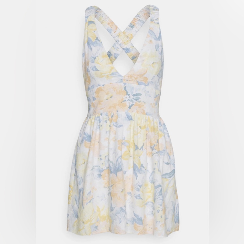 Abercrombie & Fitch Floral Linen Blend V Neck Dress